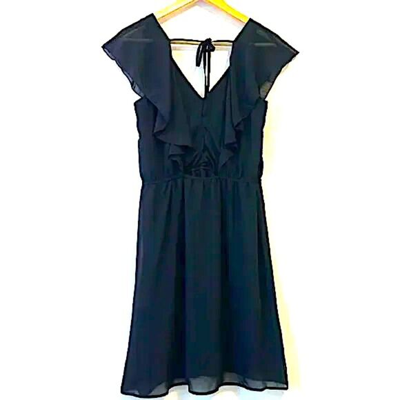 H&M Open Back Ruffled Semi-Sheer Dress Party Chiffon Whimsigoth Black Sz 6 New - Picture 2 of 7